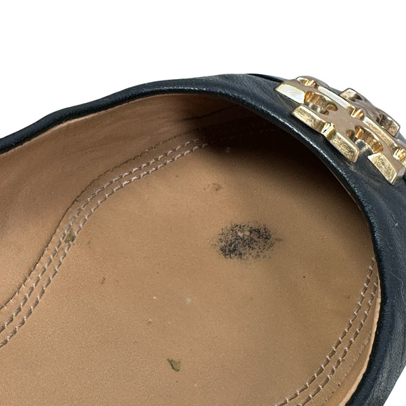 Tory Burch Everly Ballet Flats Women’s 7.5 Black Leather Gold Logo Slip-On Shoes - Picture 10 of 10